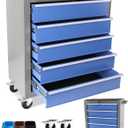 Heavy-Duty 5-Drawer Rolling Tool Chest with Wheels, Steel Tool Storage Cabinet with Lock & Liner for Workshop for Workshop/Garage - Includes 5 Organizer Boxes, Blue-Grey