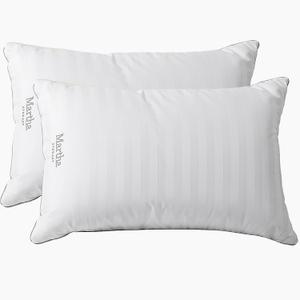 Martha Stewart Medium Soft Feather Down 100% Cotton 500 Thread Count Damask Stripe Embroidered Queen Size Set of 2 (White)