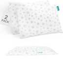 Thin Toddler Pillow 2 Pack with Pillowcase (13 x 18 x 1.2 Inches), Cotton Kid Pillow for Sleeping, Machine Washable Soft Travel Pillows, Toddler Use Only, Age 2 to 5 (Grey Star)