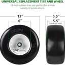 AR-PRO (2-Pack) 13x6.50-6 Flat Free Tire and Wheel - Universal 13x6.5-6 Solid Rubber Riding Lawn Mower Tire with Rim - With 5.5"-7.8 Centered Hub and 3/4" Bearings extra 5/8" 1/2 Bushings (White(Smooth Tread))