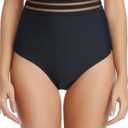 Tempt Me Women High Waisted Bikini Bottom Full Coverage Swimsuit Bottom Black Mesh M