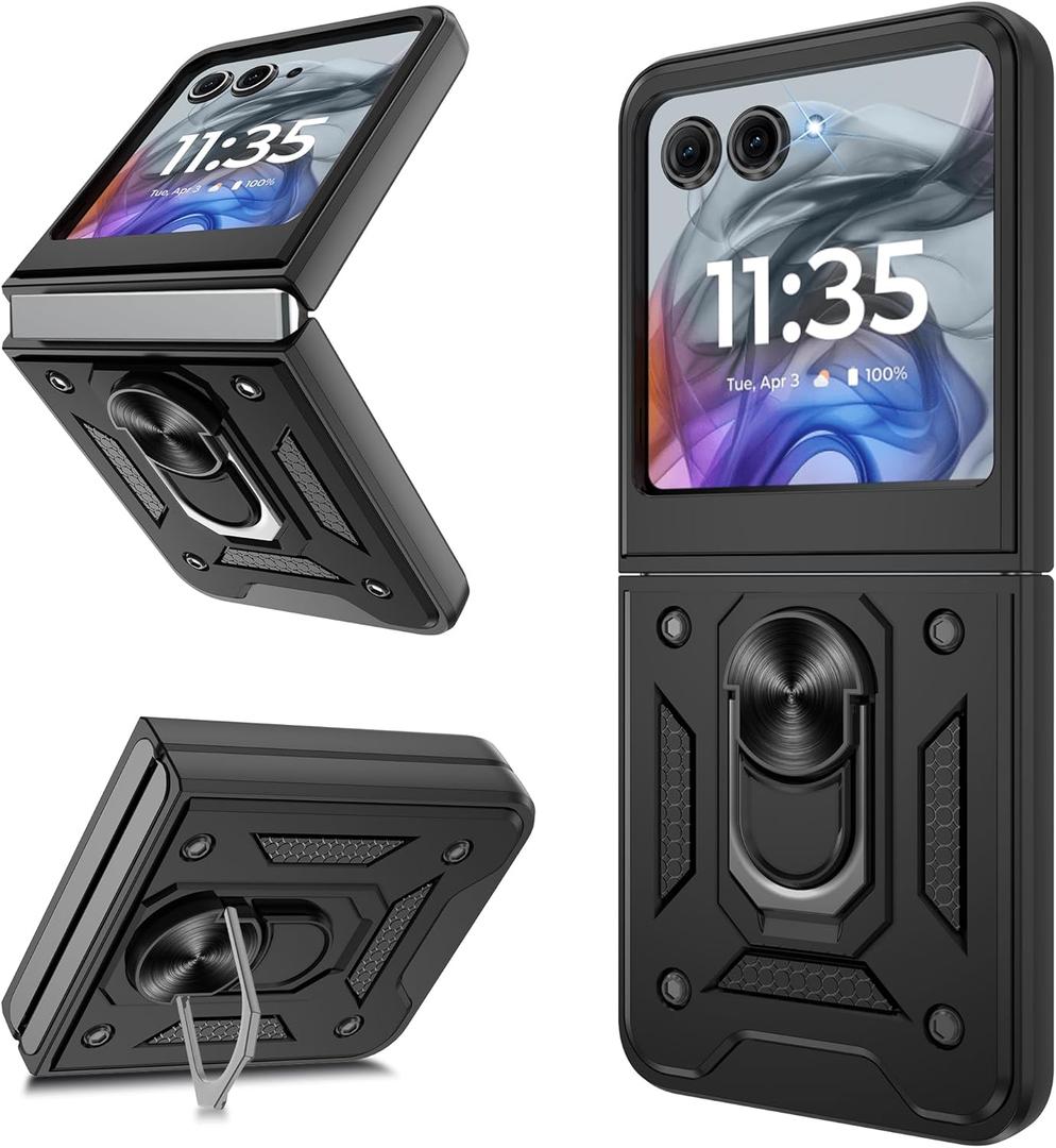 ATUMP for Motorola Razr 2024 Case/Razr 2025 Case[Not Fit Razr Plus 2024], Heavy Duty Shockproof with 360 Rotation Metal Kickstand [Military Grade] Protective Case for Moto Razr 2024/2025, Black