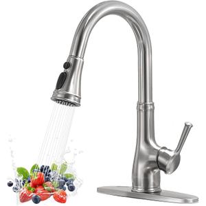 WEWE Vintage Kitchen Faucet with Pull Down Sprayer, Stainless Steel 1 or 3 Hole High Arc Single Handle Antique Sink Faucet for Classic Modern Ktichen, Brushed Nickel Bar & Prep Sinks