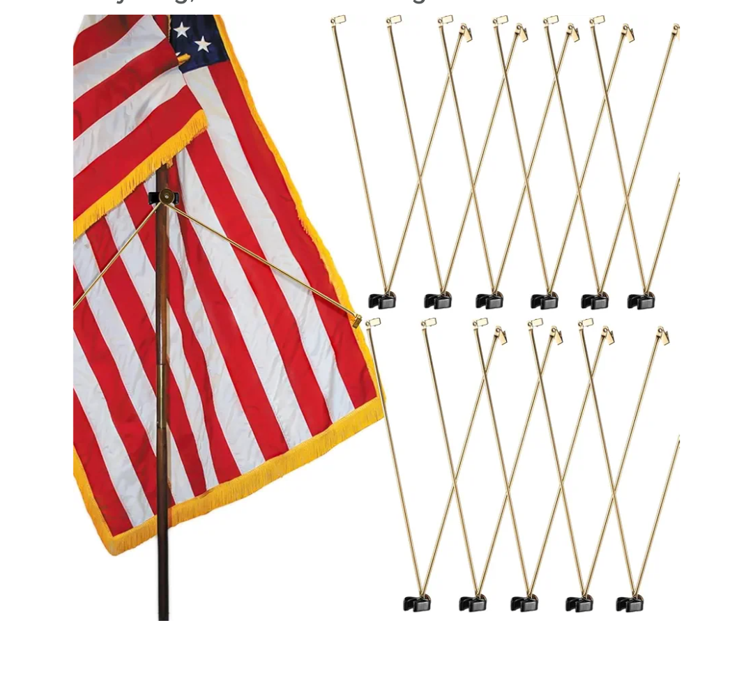 Gisafai 12 Pcs Large Gold Flag Spreader for Indoor Flag Juneteenth Flags Holder Flag Display for Outside Balcony Flag, 19.69 Inches Length