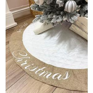 AISENO 48 Inch Christmas Tree Skirt White Thick Luxury Quilted Cotton with Burlap Decoration for Merry Christmas Party Christmas Tree Skirt Decorations
