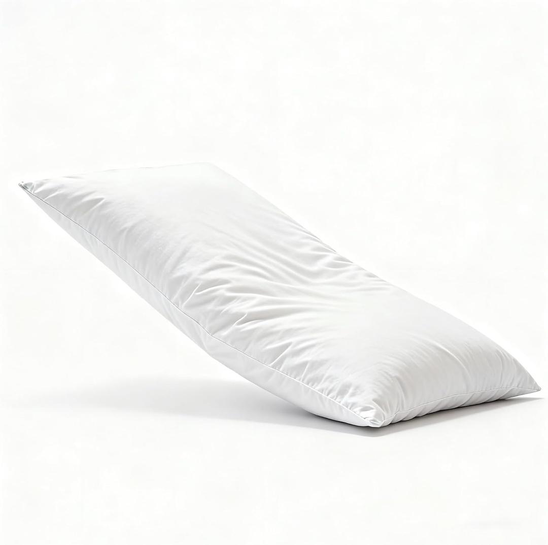 Thin Flat Soft Goose Feather Down Bed Pillows for Sleeping Hypoallergenic Standard Size Set of 1 Pack Side Back and Stomach Sleepers