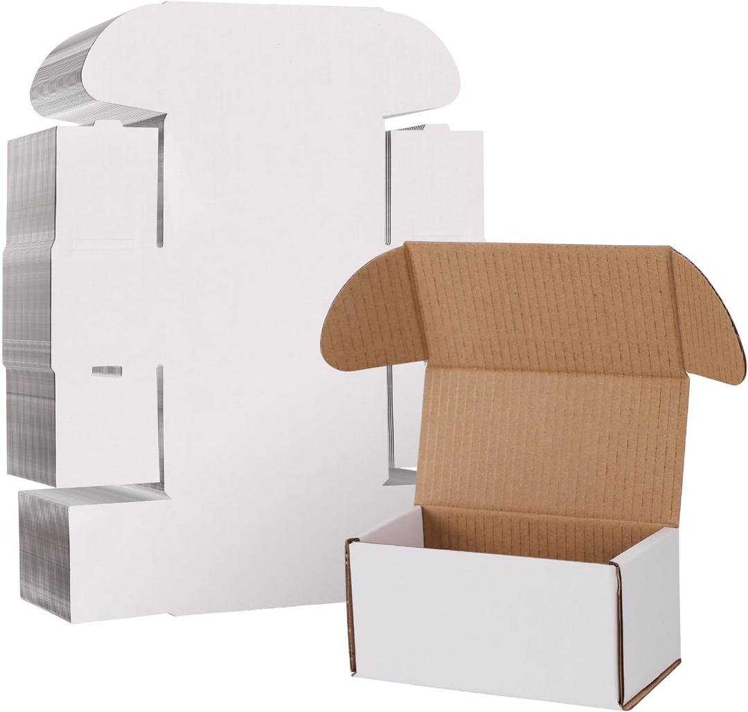 WIFTREY 100 Pack 4.6x2.2x2.2 Small Shipping Boxes for Packing Small Business, White Corrugated Cardboard mailing Box for Shipping