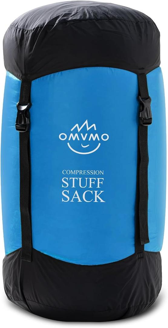 OMVMO Sleeping Bag Stuff Sack,  Water-Resistant Compression Sack,Anti-Tear Ultra Light Nylon Storage Bag，Black/Yellow/Orange/Dark Blue/Dark Green/Sky Blue (Sky Blue, XL/45L)