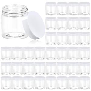 36 Pack 4 OZ Plastic Jars Round Clear Cosmetic Container Jars with White Lids, Eternal Moment Plastic Slime Jars for Lotion, Cream, Ointments, Makeup, Eye shadow, Samples, Potravel Storage