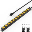 12 Outlet Wall Mount Power Strip, 1.97 Inch Wide Outlet Spacing Aluminum Alloy, 6FT 14AWG Heavy Duty Cord with Switch, 15A 1875W ETL Listed for Garage, Workbench, Multimedia Classroom