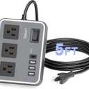 3-in-1 Outlet Surge Protector Power Strip with 4 USB Charging Ports, 5 Feet Long Extension Cord, LED Indicator Light, FCC Certified