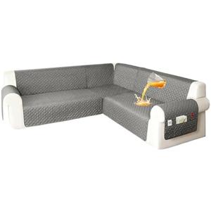 HYZOTEX Waterproof Corner Sectional Couch Cover for Dogs L Shape Modular Sectional Sofa Cover Oversized U Shaped Sofa Slipcovers Soft Fabric Furniture Protector Washable (XX-Large, Silvery Grey)