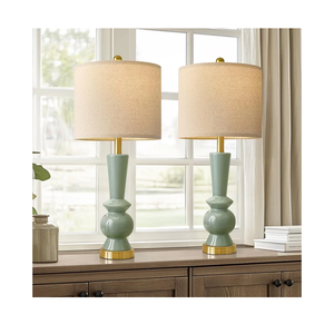 PORTRES 27" Modern Ceramic Table Lamp Set of 2 for Living Room Green & Gold Bedside Lamps for Bedroom Nightstand Lamp Tall End Table Lamps