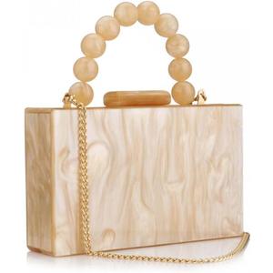 Acrylic Purses Evening Clutch Bag Marbling Handbags for Women Cross Body Bag with Pearl Chain Formal Wedding Prom Party (Apricot)