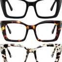3 Pack Reading Glasses for Women Oversized Square Reading Glasses Blue Light Blocking Spring Hinge Readers (2.25 x, Mix)
