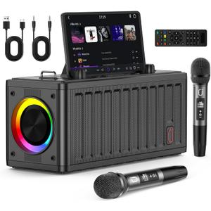 JYX Karaoke Machine for Adults with 2 Wireless MicrophonesPortable Bluetooth Speaker, PA System with LED Lights for Home Party, Birthday Gifts, Supports REC/FM/AUX/USB/TF Live Broadcast