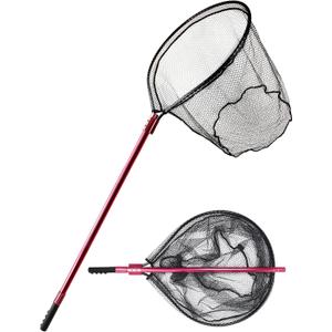 Extra Large Fishing Landing Net - 72"-94" Heavy Duty Telescopic Aluminum Handle, Snag-Free Rubber Mesh for Saltwater Boat, Net Hoop 28x24in, 30in Deep