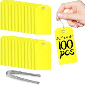 XUWAIDSGN 100Pcs Yellow Plastic Shipping Tags, 4 3/4" x 2 3/8", Writable, Durable, Waterproof