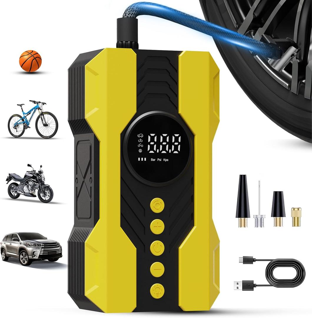 Tire Inflator Portable Air Compressor, 200PSI & 4X Faster Portable Tire Inflator for Car, Accurate Tire Pressure Gauge,Air Pump for Car Tires, Electric Bike, Soccer Ball, Exercise Ball
