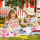 48 Pcs 4.7 Inches Baby Shower Bear Bottles Bulk Mini Clear Milk Plastic Bear Candy Bottles with Ribbon Artificial Roses for Baby Shower Favor Gift Newborn Party Decor(Pink)