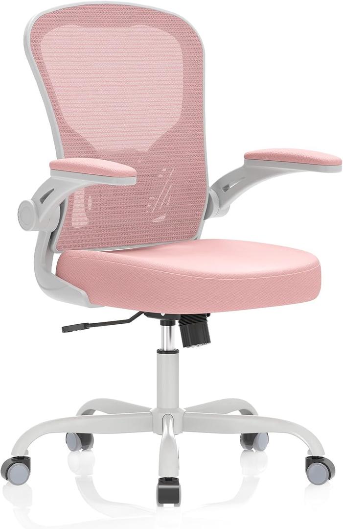 Office Chair, Ergonomic Desk Chairs 330LBS Capacity High Back Mesh Computer with Flip-up Armrests, Comfy Work with Adjustable Lumbar Support, Rolling Swivel Executive Task (One Size, Grey Pink)
