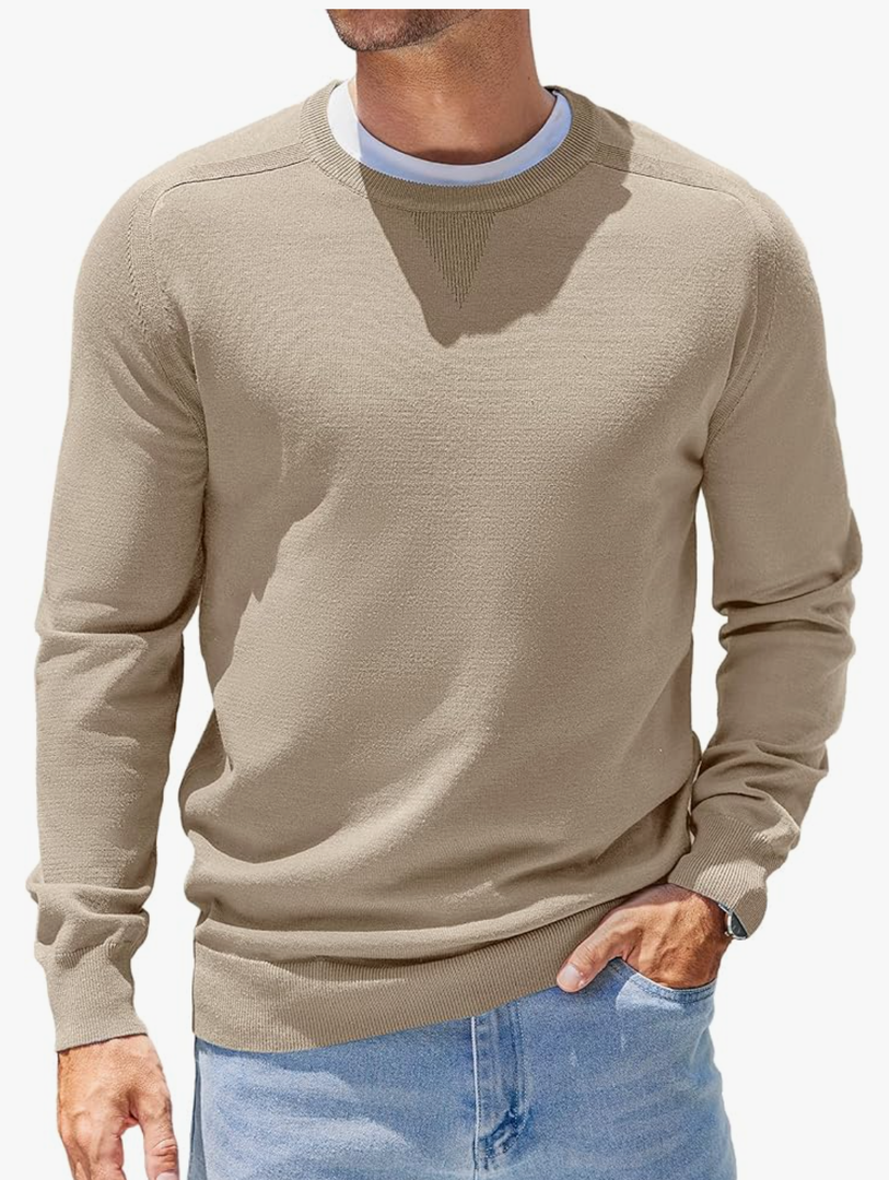 COOFANDY Mens Sweater Crewneck Pullover Long Sleeve Lightweight Sweater Plain Knit Silm Fit M
