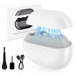 Valentines Day Gifts for Him & Her - Electric Nail Clipper for Seniors & Adults, Baby Automatic Nail Clipper with LED Light & Nail Scraps Storage, 3-in-1 Electric Nail Trimmer for Fingernail (White)