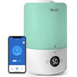 LEVOIT Smart Cool Mist Top Fill Humidifiers for Bedroom with Sensor, Auto Humidity Setting , APP & Voice Control, Essential Oil Diffuser, Ultra Quiet Operation, Super Easy to Use and Clean, 3L, Green