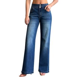roswear Women's Wide Leg Jeans Casual High Waisted Stretch Baggy Loose Denim Pants (Large, Blue) roswear Women's Wide Leg Jeans Casual High Waisted Stretch Baggy Loose Denim Pants (Large, Blue)