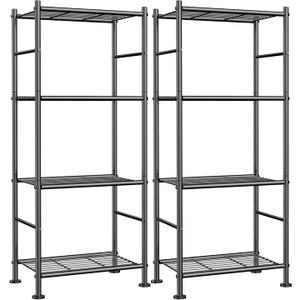 Storage Shelves - Set of 2, 4-Tier Metal Shelf Organizer, Space-Saving Garage Shelving with Leveling Feet, Standing Shelves Organizer for Kitchen, Laundry, Pantry (18.1"x12.3"x44.1", Black)