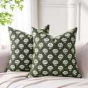 Green Throw Pillow Covers 20x20 Decorative Floral Throw Pillow Covers Accent Green Pillowcase 20x20 Set of 2, Vintage Floral Velvet Cushion Case Neutral Boho Farmhouse Pillowcase for Sofa Couch Bed