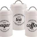 Hedume Set of 3 Airtight Kitchen Canister Decorations with Lids, Coffee, Tea, Sugar Metal Containers, Decorative Nesting Kitchen Canister Jars, Food Storage
