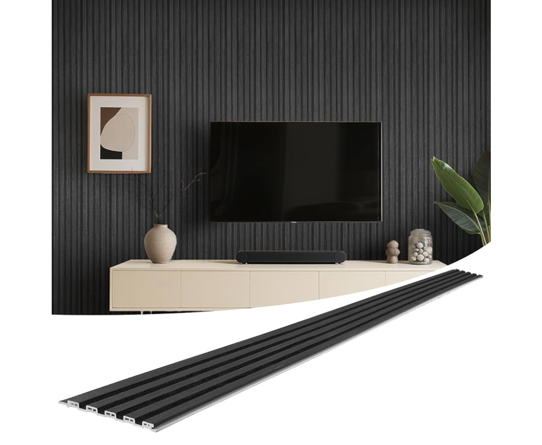 WPC Slat Wall Panels 8 Pack 96" x 6", Waterproof Fluted Wall Paneling, Accent 3D Wall Panel for Wall Decor, Bathroom, Bedroom, Office - Low Grille Black (Cover Approx.32 sq.ft)
