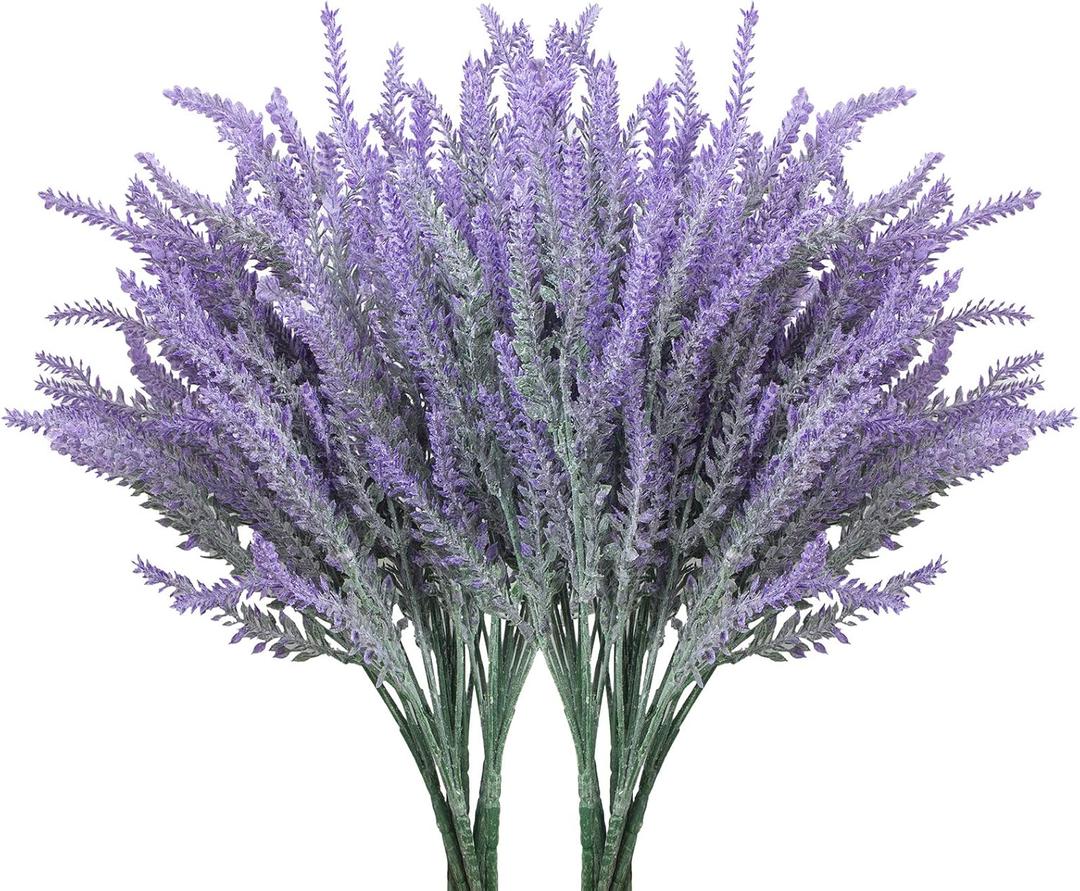 10 Bundles Fake Flowers Artificial Lavender Faux Plastic Plants for Home Decor Wedding Kitchen Garden Patio Porch Window Box Office Table Centerpieces Indoor Outdoor Decorations, Purple
