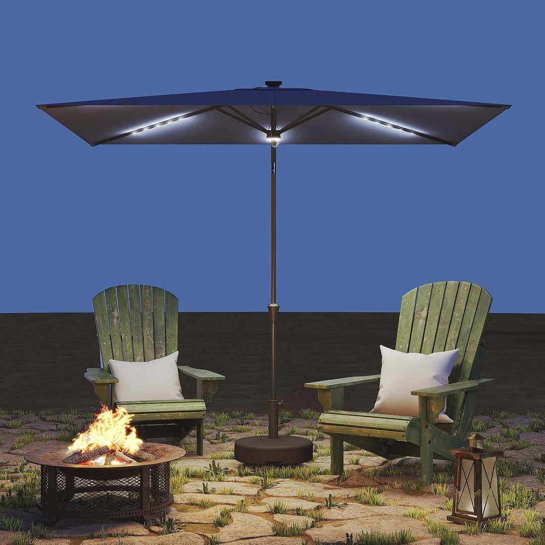 Helios&Hestia 6.5x10 ft Solar Powered Rectangular Outdoor Market Patio Umbrella with LED Lights and Tilt, Providing Shade for Rectangle Tables for Garden, Deck, Pool