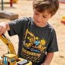 Kids4ever Boys T-Shirts Cotton Alphabet Truck Pattern Short Sleeve Toddler Tee Shirt for 2-6 Years Old (Gray)