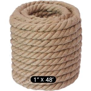 48 feet 1Inch Thick Manila Rope, JANNO Natural Twisted Hemp Rope for Tug War Home Garden Decorating, Hammock, Railings, Landscaping, Boat Fixing, Packing, DIY Arts Crafts, Cat Scratching Post and More