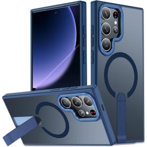 for Samsung Galaxy S24 Ultra Case, S24 Ultra Phone Case Built-in Invisible Stand [Compatible with MagSafe] [Military-Grade Protection] Magnetic Shockproof Cover for Galaxy S24ultra (Blue)