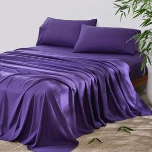 4 Piece King Size Sheet - Cooling Bed Sheets Set, Blend Rayon Derived from Bamboo, Breathable Soft Hotel Luxury Bedding & Pillowcases, Silky Fit 16 inch Extra Deep Pocket, Oeko-Tex - Purple