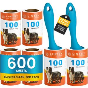 Extra Sticky Lint Roller Mega Value Set  600 Sheets, 6 Refills & 2 Handles  Pet Hair Remover for Clothes, Furniture & Laundry  Reusable Lint Roller for Dog & Cat Hair, Travel-Friendly