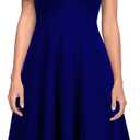 WOOSEA Women's Sleeveless V Neck Vintage Pockets Swing Business Church Dress (Medium, Royal Blue)