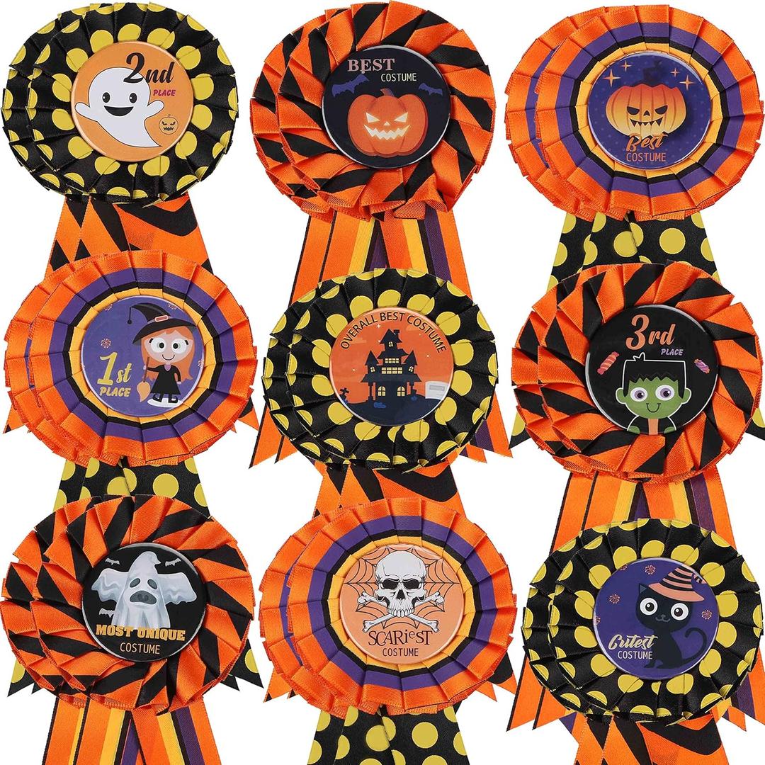 Sumind 18 Pcs Halloween Award Ribbons Halloween Party Costume Contest Awards Buttons Witch Ghost Skeleton Pumpkin Bats Medals Trick or Treat Medal Trophies Party Supplies(Cute)