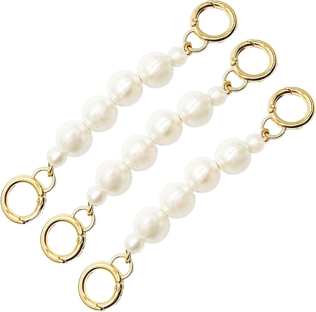 3 Pcs Bag Strap Extender Artificial Pearl,Extended Your Bag Metal Chain Length,Replacement Bag Chain Strap for Purse Clutch Handbag (Gold)