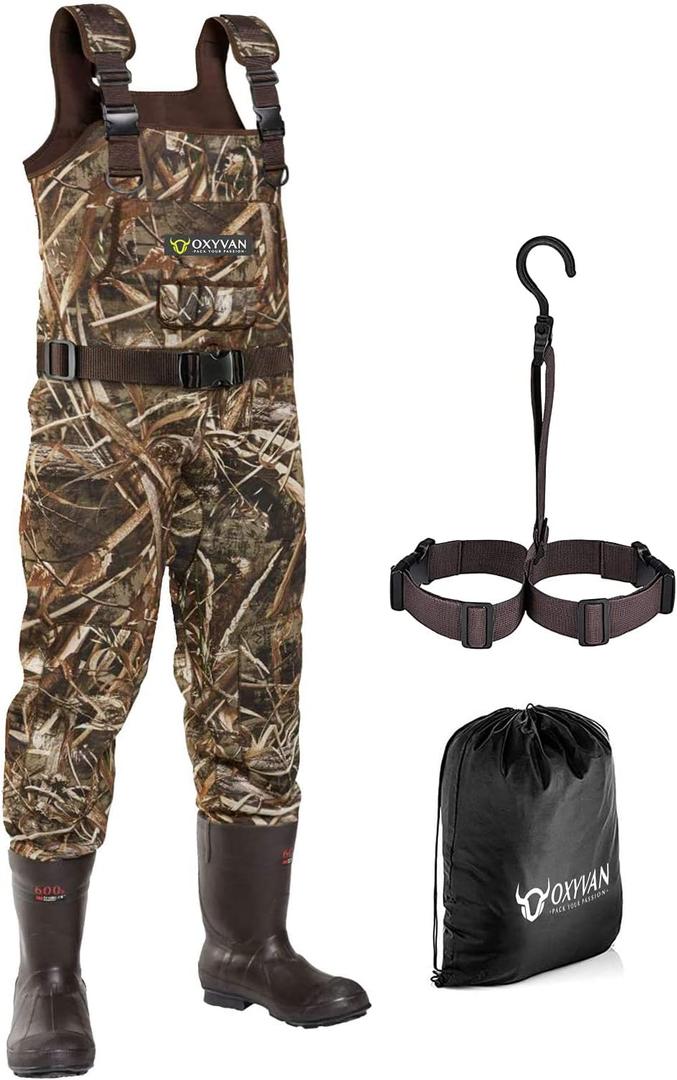 OXYVAN Duck Hunting Waders with 600G Rubber Boots Insulated,Neoprene Realtree MAX-7 Camo Fishing Chest Waders for Men and Women Size Men11/Women13