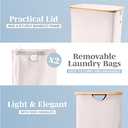 LONBET Laundry Basket with Lid, Made from Breathable Fabric | Aesthetic Clothes Hampers for Laundry with Side Handles & Sturdy Bamboo Frame (40 Gallons - Double, Beige)