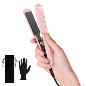 Mini Flat Iron, 1.5 Inch Wider Plate, Ceramic Mini Hair Straightener for Short to Medium Hair, Portable Hair Straightener with Dual Voltage and Storage Bag (Pink)
