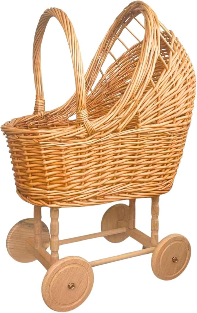 Handwoven Wicker Carriage Flower Basket, Rattan Stroller Shaped Planter for Shower Centerpiece, Vintage Wedding Floral Decor, Photography Props, Rustic Home Dcor