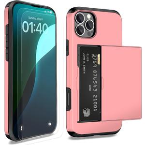 XHSY iPhone 16 Pro Max Case with Card Holder  Dual Layer Wallet Phone Case with Hidden Slot, Shockproof PC+TPU Protective Cover for Women & Men (Compatible with 6.9 inch) (Rose Gold)