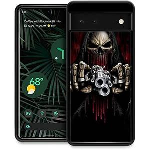 CARLOCA Compatible with Google Pixel 7 Case,Skull with Guns Google Pixel 7 Cases for Girls Women,Fashion Graphic Design Shockproof Anti-Scratch Drop Protection Case for Google Pixel 7