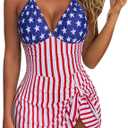 SUUKSESS Women One Piece Swim Dress Tummy Control Swimsuit Tie Knot Bathing Suit (Large, American Flag 1)